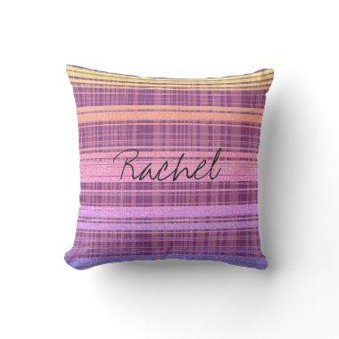 Custom Name Pink Purple Rose Gold Stripe Ombre Outdoor Pillow