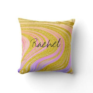 Custom Name Pink Rose Gold Abstract Patterns Girly Throw Pillow