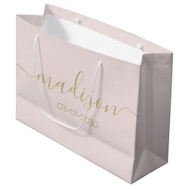 Custom Name Text Elegant Gold Script Blush Pink Large Gift Bag