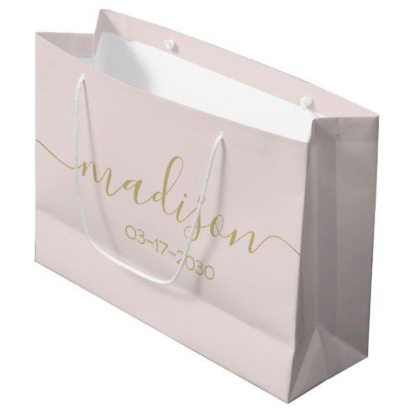 Custom Name Text Elegant Gold Script Blush Pink Large Gift Bag