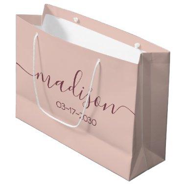 Custom Name Text Girly Feminine Rose Gold Script Large Gift Bag