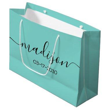 Custom Name Text Girly Feminine Teal Turquoise Large Gift Bag