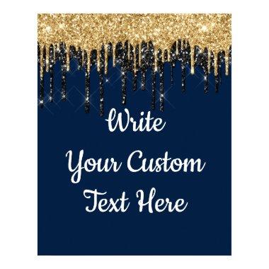 Custom Navy Blue Gold Glitter Birthday Photo Prop Poster