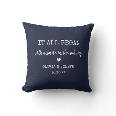 Custom Navy Blue Where It All Began Valentine Day Throw Pillow