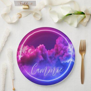 Custom Neon Sign Pink & Purple Clouds Paper Plates