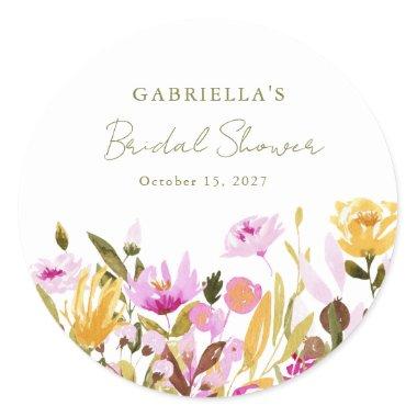 Custom Olive Pink Watercolor Floral Bridal Shower Classic Round Sticker