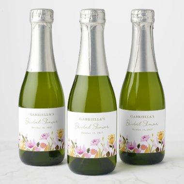 Custom Olive Pink Watercolor Floral Bridal Shower Sparkling Wine Label