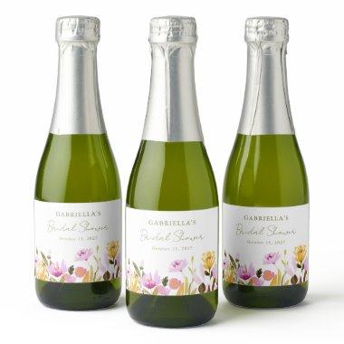 Custom Olive Pink Watercolor Floral Bridal Shower Sparkling Wine Label