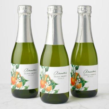 Custom Orange Fruit Botanical Bridal Shower Mini Sparkling Wine Label