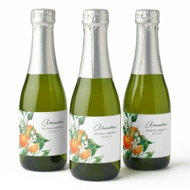 Custom Orange Fruit Botanical Bridal Shower Mini Sparkling Wine Label