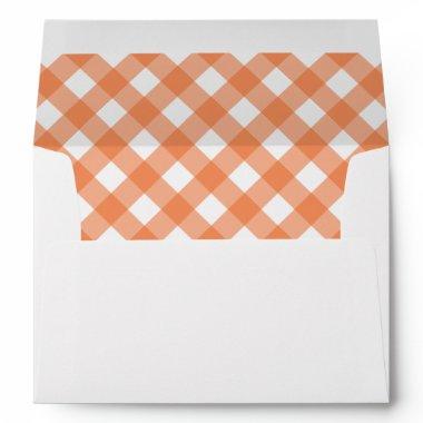 Custom Orange Gingham Checkered Return Address Envelope