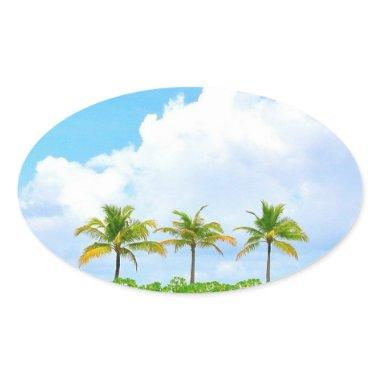 Custom Palms Blue Sky Clouds Blank Template Oval Sticker