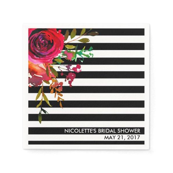 Custom Paper Napkins, Bridal Shower - Rose Stripes Paper Napkins
