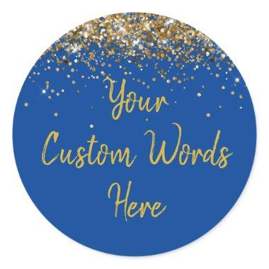 Custom Party Favor Personalized Birthday Blue Gold Classic Round Sticker