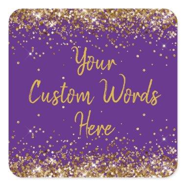 Custom Party Favor Personalized Birthday Purple Square Sticker
