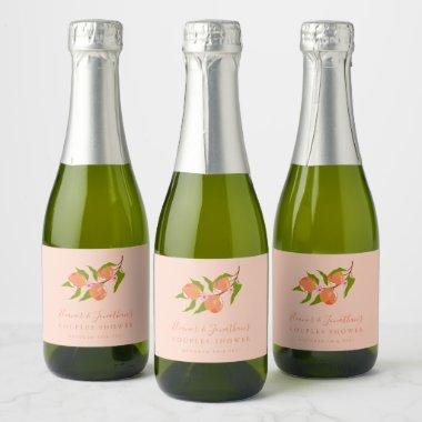 Custom Peach Fruit Boho Couples Shower Mini Sparkling Wine Label