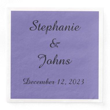 Custom Periwinkle Violet Wedding Bride Groom 2023 Paper Dinner Napkins