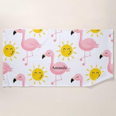 Custom Personalized Flamingo Suns Bachelorette Beach Towel