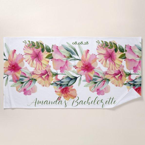 Custom Personalized Petunia Flowers Bachelorette Beach Towel