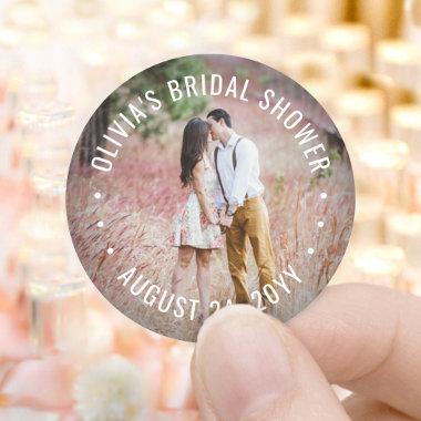 Custom Photo Bridal Shower Elegant Modern Wedding Classic Round Sticker