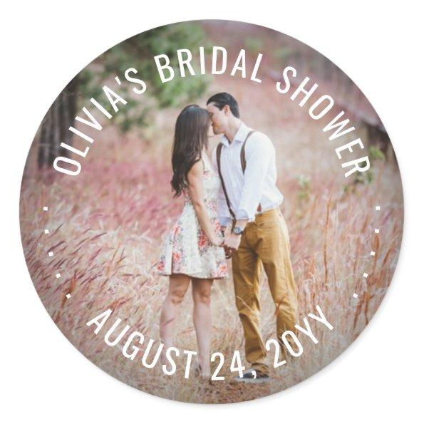 Custom Photo Bridal Shower Elegant Modern Wedding Classic Round Sticker