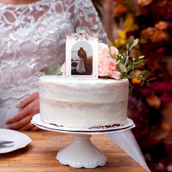 Custom Photo Cake Topper | Elegant Blush Floral
