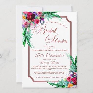 Custom Photo | Metallic Coral Pink Bridal Shower Invitations