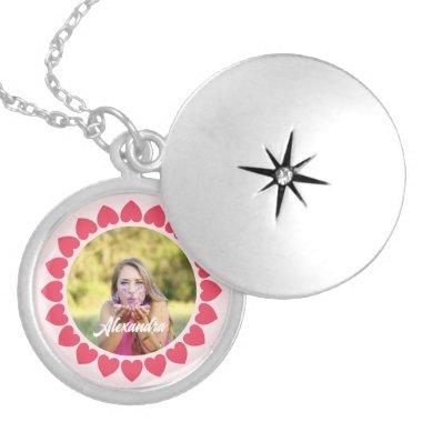 Custom Photo Peachy Heart Circle Frame Locket Necklace
