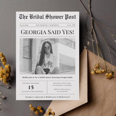Custom Photo Vintage Newspaper Bridal Shower Invitations