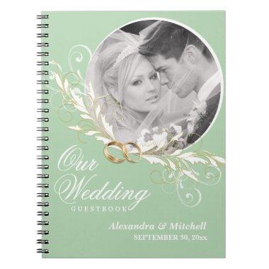 Custom Photo Wedding Guestbook - Sage and White Notebook