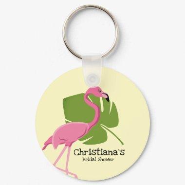 Custom Pink Flamingo Tropical Bridal Shower Keychain
