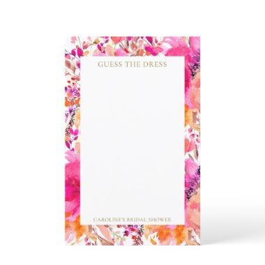 Custom Pink Flowers Guess the Dress Bridal Game
