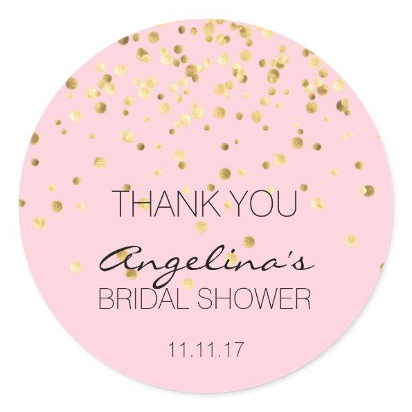 Custom Pink Gold Confetti Bridal Shower Thank You Classic Round Sticker