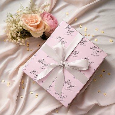 Custom Pink Mr and Mrs Script Wrapping Paper