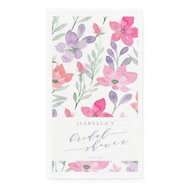 Custom Pink Purple Watercolor Floral  Paper Guest Towels