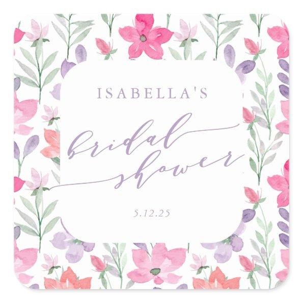 Custom Pink Purple Watercolor Floral  Square Sticker