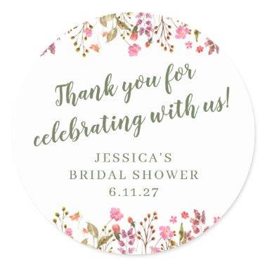 Custom Pink Wildflowers  Thank You Classic Round Sticker