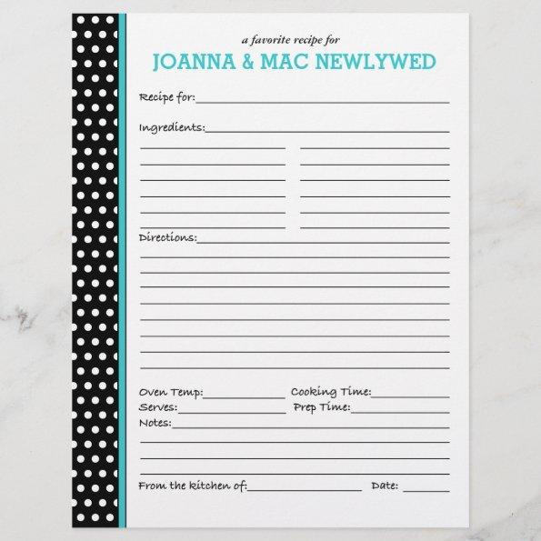 Custom Polka Dot Turquoise Accent Recipe Page