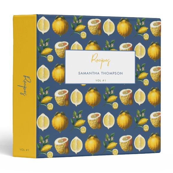 Custom Recipe Cookbook Retro Lemons Citrus  3 Ring Binder