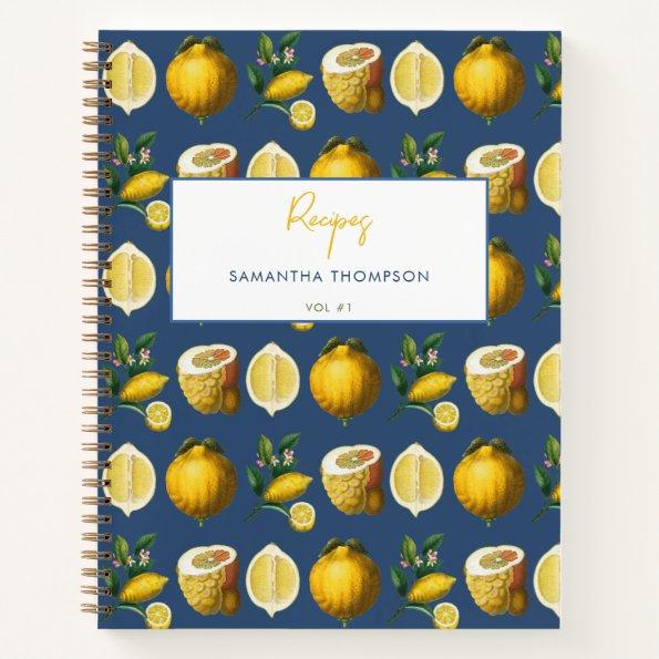 Custom Recipe Cookbook Retro Lemons Citrus Notebook
