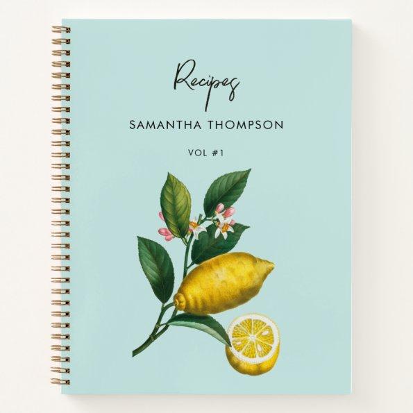 Custom Recipe Cookbook Vintage Lemons Citrus Notebook