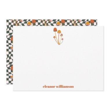 Custom Retro Orange Mushroom Checkerboard Shower Thank You Invitations