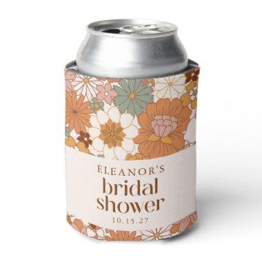 Custom Retro Terracotta Boho Floral Bridal Shower Can Cooler