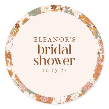 Custom Retro Terracotta Boho Floral Bridal Shower Classic Round Sticker