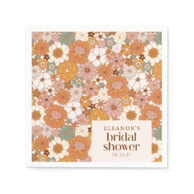 Custom Retro Terracotta Boho Floral Bridal Shower Napkins