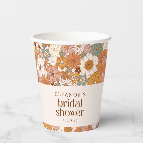 Custom Retro Terracotta Boho Floral  Paper Cups