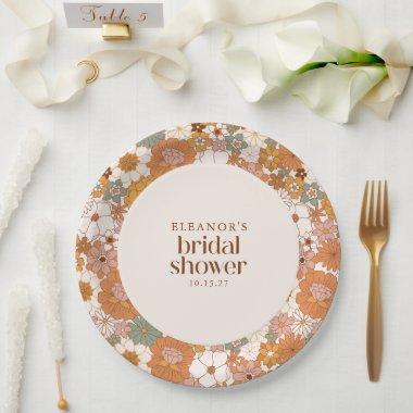 Custom Retro Terracotta Boho Floral  Paper Plates