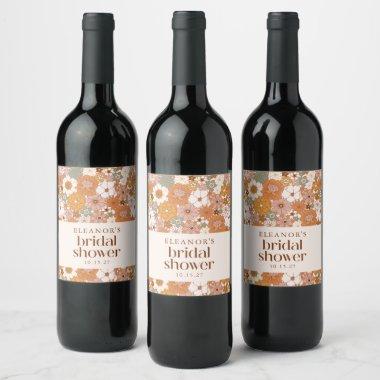 Custom Retro Terracotta Boho Floral Bridal Shower Wine Label