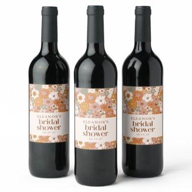 Custom Retro Terracotta Boho Floral  Wine Label