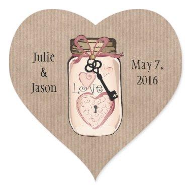 Custom Rustic Wedding Mason Jar Heart Stickers
